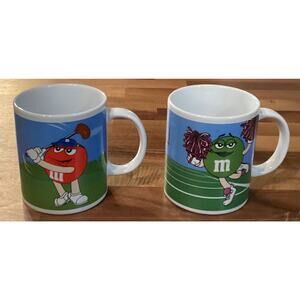 M&M Candy Coffee Mugs Green Yellow Blue Red of Set Of 2 Vintage 2002 Galerie